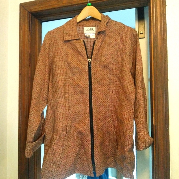 Flax zipper print linen jacket. Size small - Picture 1 of 3
